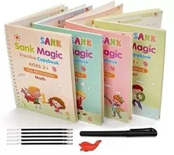 4 PCS Magic Practice Copybook For Kids, English Reusable Magical Copybook Kids, Tracing Book, Magic Calligraphy Copybook Set Practical Reusable Writing Tool Simple Hand Lettering  (Spiral, Generic)