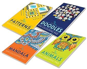 Set of 4 Mini Adult Colouring Pads including Patterns, Mandala, Doodles & Animals