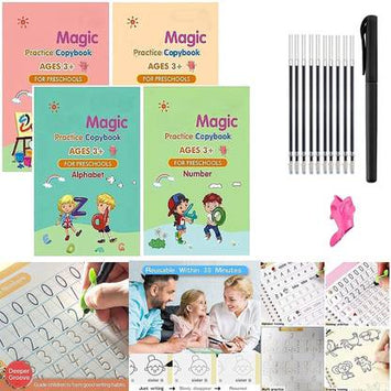 4 PCS Magic Practice Copybook For Kids, English Reusable Magical Copybook Kids, Tracing Book, Magic Calligraphy Copybook Set Practical Reusable Writing Tool Simple Hand Lettering  (Paperback, Generic)
