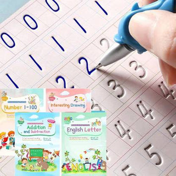 Magic Ink Copybooks For Kids Reusable Handwriting Workbooks For Preschools Grooves Template Design And Handwriting Aid Magic Practice Copybook For Kids The Print Writing (4 Books With Pens)  (Spiral, Not Applicable)